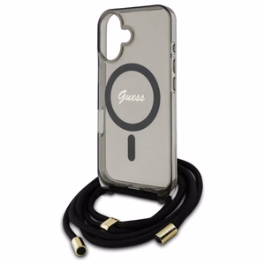 Guess Crossbody Cord Script Magnetinis dėklas iPhone 16 - juodas