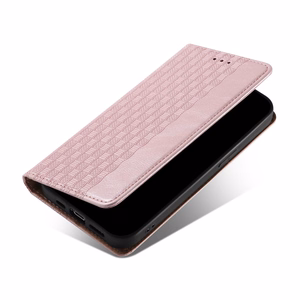 Magnetinis dėklas telefonui Samsung Galaxy S22+ (S22 Plus) su dirželiu, pinigine ir mažu pakabuku - rožinis