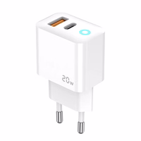 JELLICO tinklinis įkroviklis EU11 PD 20W 1xUSB-C + 1xUSB QC3.0 + laidas USB-C - USB-C Baltas