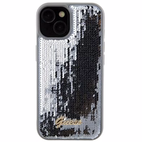 Guess Sequin Script Metal dėklas telefonui iPhone 15 - sidabrinė