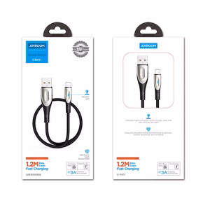 Joyroom Sharp serijos S-M411 USB-A / Lightning 3A kabelis 1.2m su įkrovimo indikacija - juodas