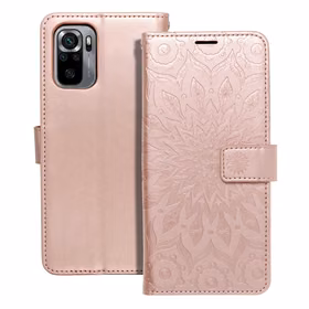 MEZZO knygos tipo dėklas telefonui XIAOMI Redmi Note 10 / 10S su mandala, rožinio aukso spalvos