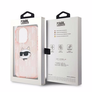 Karl Lagerfeld IML Choupette galvos ir monogramos dėklas iPhone 15 Pro - rožinė