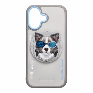 NIMMY dėklas GLASSES COOL DOG suderinamas su MagSafe IPHONE 17 pilkas