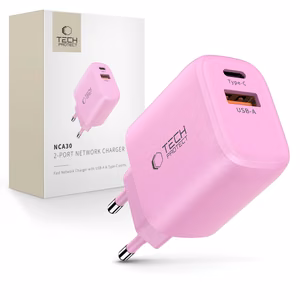 Tech-Protect NCA30 PD 30W QC3.0 USB-A / USB-C sieninis įkroviklis - rožinis