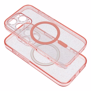 CLEAR MAG COVER magnetinis dėklas telefonui, suderinamas su MagSafe, skirtas SAMSUNG S25, rožinis su blizgučiais