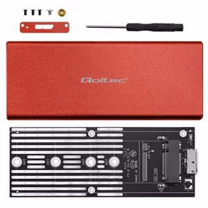 Qoltec 51831 dėklas | M.2 SSD | SATA | NGFF | USB 3.0 | Super speed 5Gb/s | 2TB | raudonas