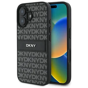 DKNY tekstūrinio rašto dryžuotas dėklas telefonui iPhone 16 - juodas
