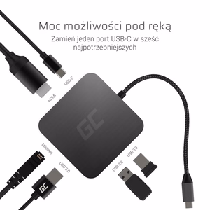 Green Cell AK61 knyginių kompiuterių dokas / jungčių replikatorius USB 3.2 Gen 1 (3.1 Gen 1) Type-C Sidabras
