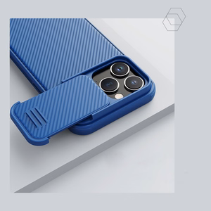 Nillkin CamShield S dėklas iPhone 14 Pro Max šarvuotas dangtelis kameros apsauga mėlynas