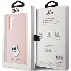 Karl Lagerfeld silikoninis Choupette metalinis smeigtukas dėklas telefonui Samsung Galaxy S23+ - rožinis
