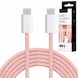 Krüger&Matz Basic USB-C–USB-C laidas, 60 W, 1,5 m, rožinis