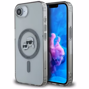 Оригинальный чехол Karl Lagerfeld IML Metal Karl & Choupette Heads MagSafe для iPhone 17e / 16e чёрный