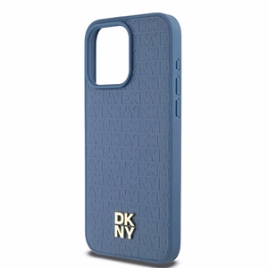DKNY Odinis monogramos rašto metalinis logotipas Magnetinis dėklas telefonui iPhone 15 Pro Max - mėlynas