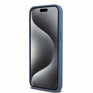 DKNY Odinis monogramos rašto metalinis logotipas Magnetinis dėklas telefonui iPhone 15 Pro Max - mėlynas