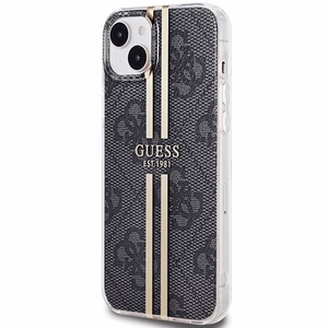 Guess IML 4G Gold Stripe dėklas telefonui iPhone 15 Plus / 14 Plus - juodas