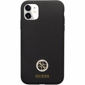Guess GUHCN614DGPK dėklas iPhone 11 / Xr - juodas Silikoninis Logo Strass 4G