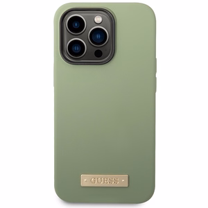 Guess silikoninis logotipo plokštė MagSafe dėklas telefonui iPhone 14 Pro Max – žalias