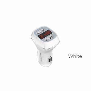 Borofone BZ3 Joyroad car charger with 2 USB-A ports, 12 W, with digital display, white