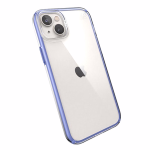 Speck Presidio Perfect-Clear with Impact Geometry case for iPhone 15 Plus / 14 Plus, with Microban antimicrobial protection, Clear / Grounded Purple