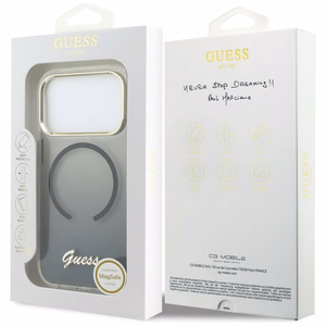 Guess IML Gradient Script Metal MagSafe Dėklas for iPhone 17 Pro Max - juodas