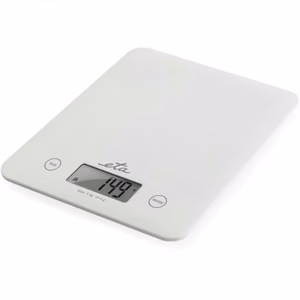ETA Lori ETA277790000 – skaitmeninės virtuvinės svarstyklės, didžiausia apkrova 5 kg, 1 g padala, LCD, baltos