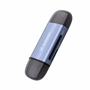 Pilkas aliumininis SD ir microSD atminties kortelių skaitytuvas Wozinsky WCR-5G su USB-A 3.0 / USB-C 3.0