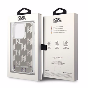 Karl Lagerfeld KLHCP14LLMNMS iPhone 14 Pro 6.1 kietasis dėklas sidabrinis skystas blizgutis Monogram