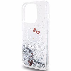 Hello Kitty Liquid Glitter Charms Kitty Head dėklas telefonui iPhone 14 Pro Max - sidabrinė