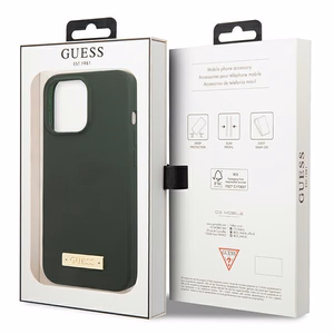 Guess Silikoninis Logo Plate Magnetinis dėklas iPhone 13 Pro / iPhone 13 - žalias