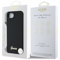 Guess Silicone Script Metal Logo MagSafe dėklas telefonui iPhone 16e - juoda