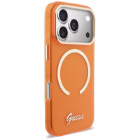 Guess IML Script Metal MagSafe Dėklas for iPhone 17 Pro - oranžinis