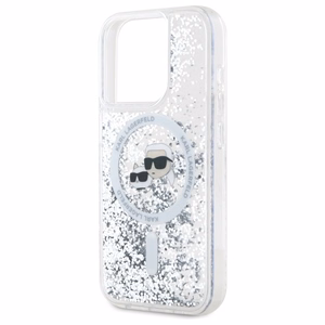 Karl Lagerfeld Skysti blizgučiai Karl & Choupette Head Magnetinis dėklas telefonui iPhone 15 Pro Max - skaidrus