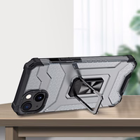 Kristalinis žiedinis dėklas su stovu tvirtas apsauginis dangtelis iPhone 13 mini juodas