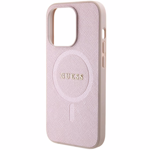 Guess Saffiano Magnetinis dėklas telefonui iPhone 15 Pro - rožinė