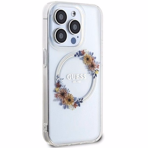 Guess IML Flowers Wreatch MagSafe dėklas telefonui iPhone 15 Pro Max - skaidrus
