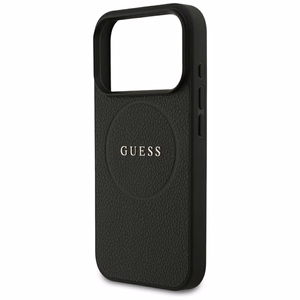 Guess Grained Gold Ring MagSafe dėklas, skirtas iPhone 18 Pro / 17 Pro – spalva: juoda