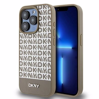 DKNY Odinis spausdintas raštas metalinis logotipas Magnetinis dėklas iPhone 15 Pro - ruda