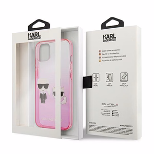 Karl Lagerfeld Gradient Ikonik Karl&Choupette dėklas iPhone 13 mini – rožinis