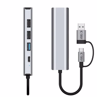 "Tech-Protect" HB03 HUB adapteris 5in1 USB-C + USB2.0 + USB3.0 + RJ45 - pilkas