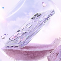 Kingxbar Butterfly Series magnetinis dėklas telefonui iPhone 14 Plus MagSafe su drugelių motyvu rožinės spalvos