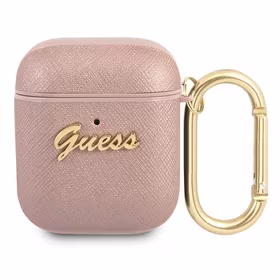 Guess GUA2SASMP Dėklas AirPods rožinis Saffiano Script Metal kolekcija