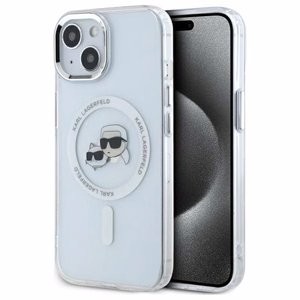 Karl Lagerfeld IML Metal Karl&Choupette galvos MagSafe iPhone 14 dėklas – baltas