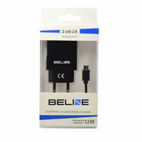 Beline tinklo įkroviklis 2xUSB + microUSB 2A juodas