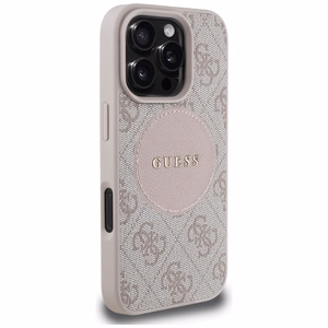 Guess 4G Circle Classic Logo MagSafe iPhone 16 Pro dėklas telefonu - rožinis