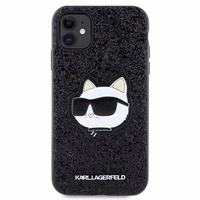Karl Lagerfeld KLHCN61G2CPK iPhone 11 / Xr 6.1" juodas kietas dėklas Blizgučiai Choupette Emblema