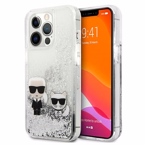 Karl Lagerfeld skystas blizgučiai Karl&Choupette dėklas iPhone 13 Pro / 13 6.1" - sidabrinė