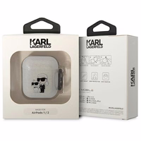 Karl Lagerfeld KLA2HNKCTGT Airpods 1/2 dėklas permatomas Blizgučiai Karl&Choupette
