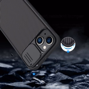 Nillkin CamShield Pro dėklas iPhone 14 Plus šarvuotas dėklas su kameros apsauga mėlynas