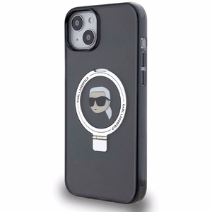 Karl Lagerfeld žiedo stovo Karl Head MagSafe dėklas telefonui iPhone 15 Plus / 14 Plus - juodas